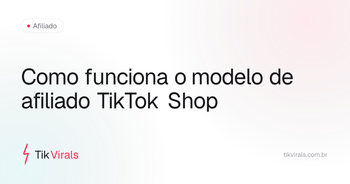 Diagrama de como funciona o modelo de afiliado do TikTok Shop: creator divulga, comprador clica, venda acontece e afiliado recebe comissão
