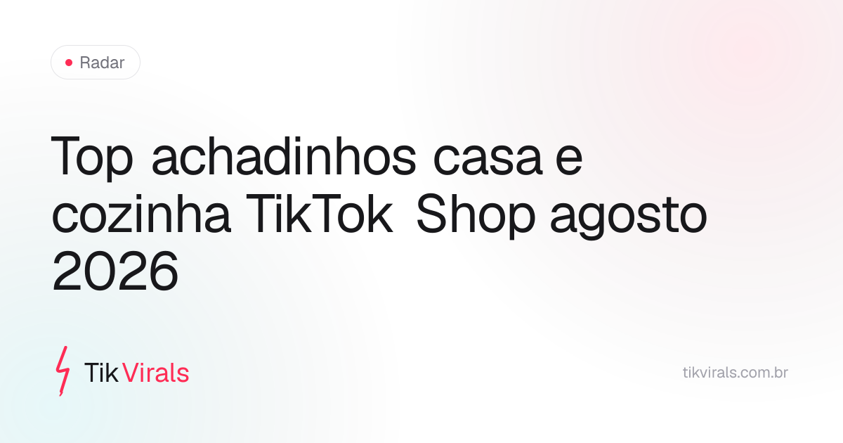 Gráfico dos achadinhos de casa e cozinha com maior GMV estimado no TikTok Shop Brasil em agosto 2026 — panelas, percarbonato e fatiador de legumes em destaque